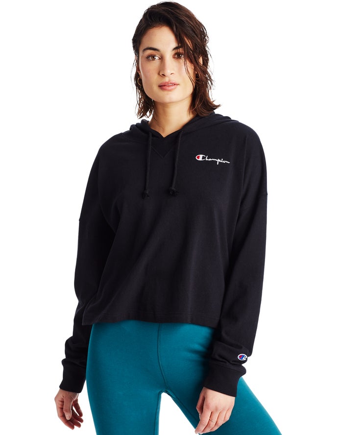 Champion Hoodie Dames - Zwart - Summer Sweats Oversized Embroidered Logo ( 134879-OZE )